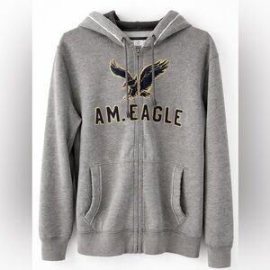 Vintage American Eagle Zip Hoodie Medium Gray Classic Fit Logo